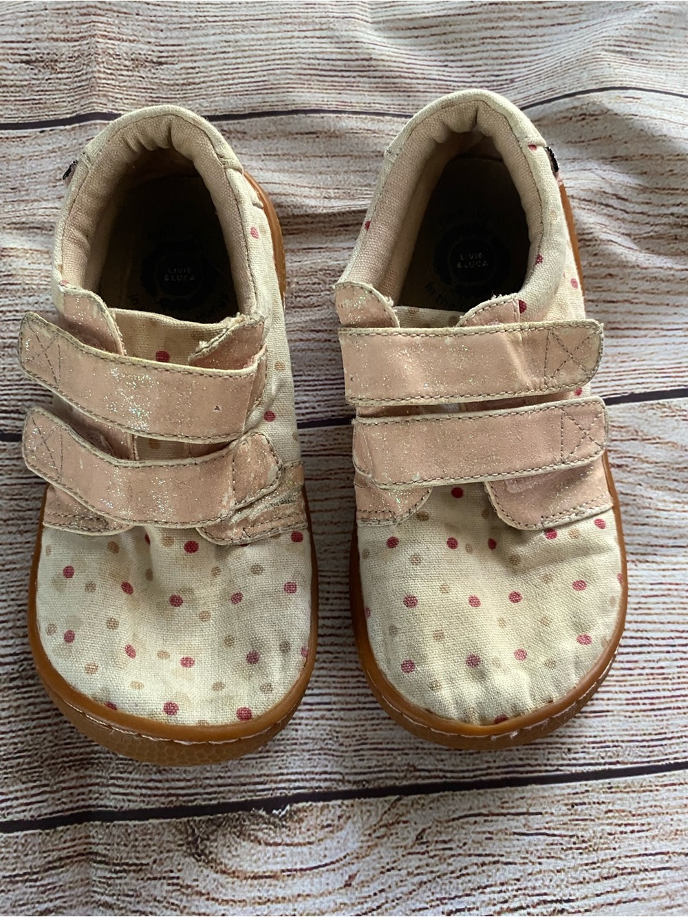 Livie & Luca Kids Polka Dot Canvas Sneakers in Cream and Pink